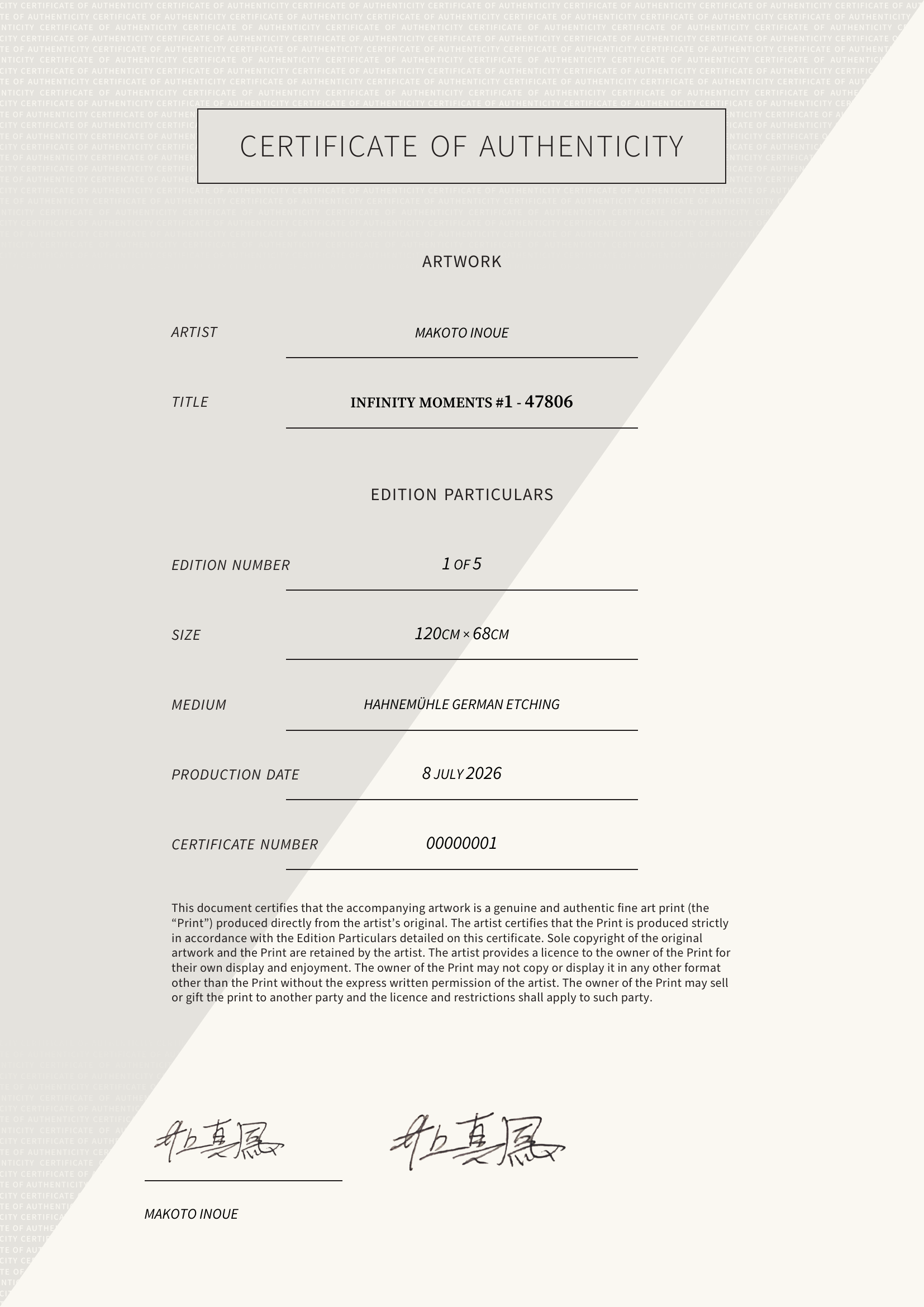 Infinity Moments #1 - 47806 — Certificate of Authenticity